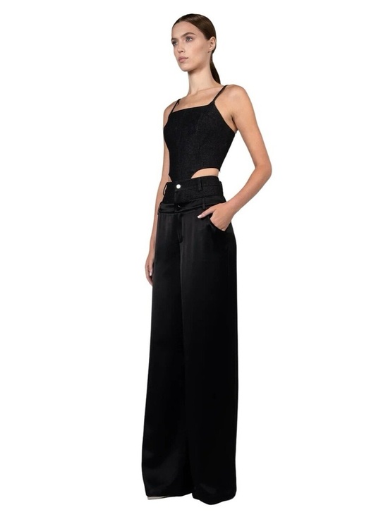 NONchalant Pants - NonChalant Label Simon Pants in Black XL Womens Double Buckle Satin Denim